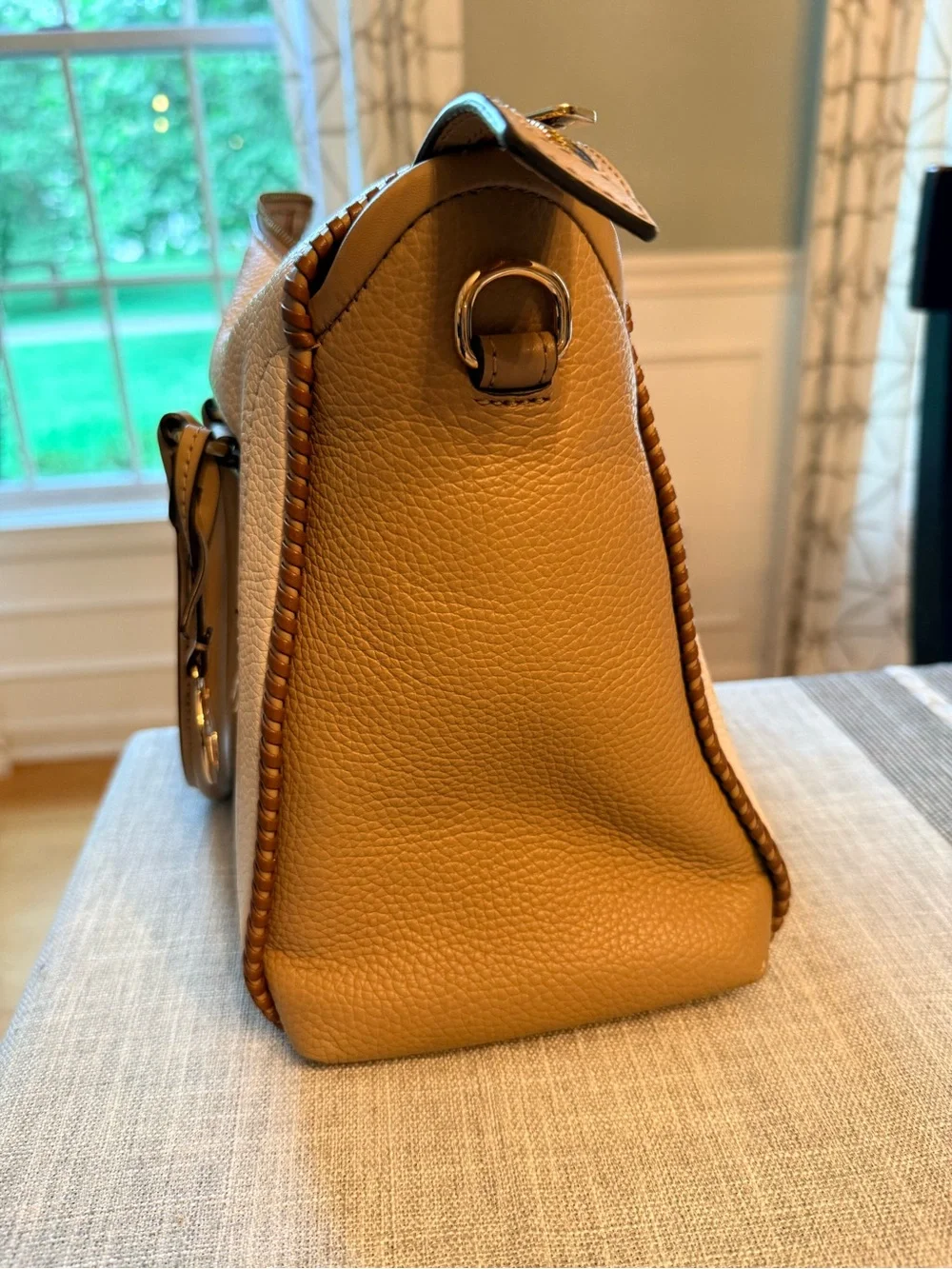 Michael Kors Carine Large Pebbled Leather Crossbody Bag (cream and brown)